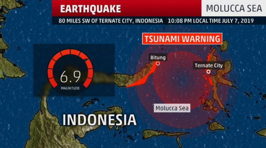 Terremoto de magnitud 6.9 dispara Alerta de Tsunami en Indonesia
