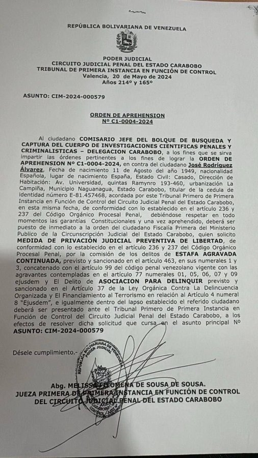 orden aprehensión expresidente Hesperia Valencia - Agencia Carabobeña de Noticias - Agencia ACN- Noticias Carabobo