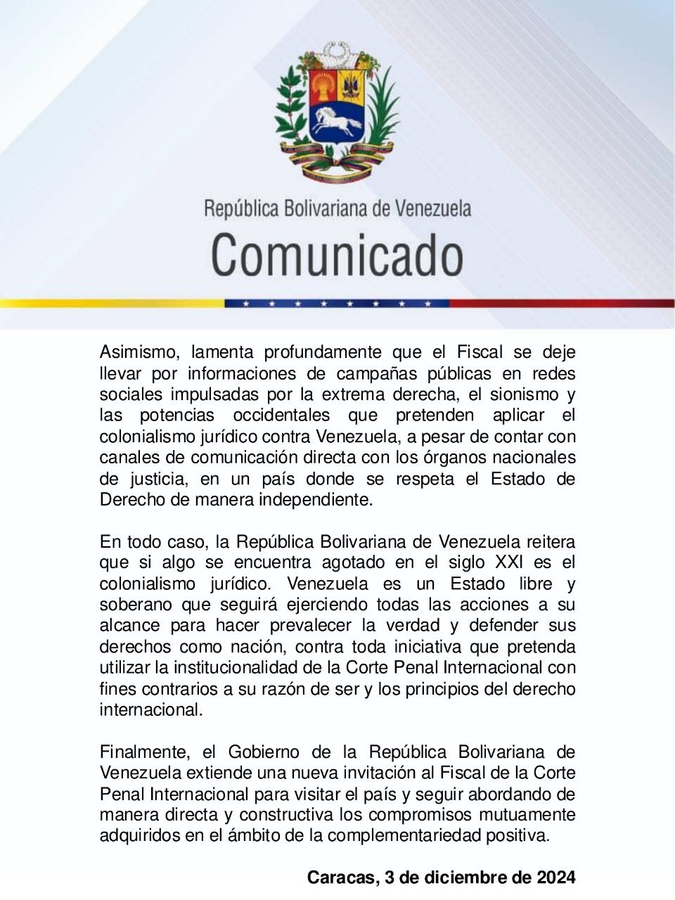 Venezuela rechaza afirmaciones del fiscal de CPI - Agencia Carabobeña de Noticias