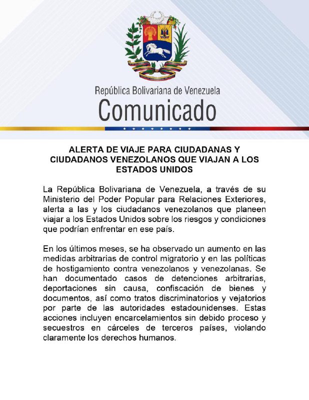 Alerta de viaje a EE.UU. para venezolanos