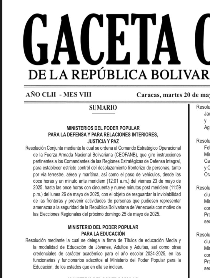 Cierre de fronteras por elecciones del 25 de mayo - Agencia Carabobeña de Noticias