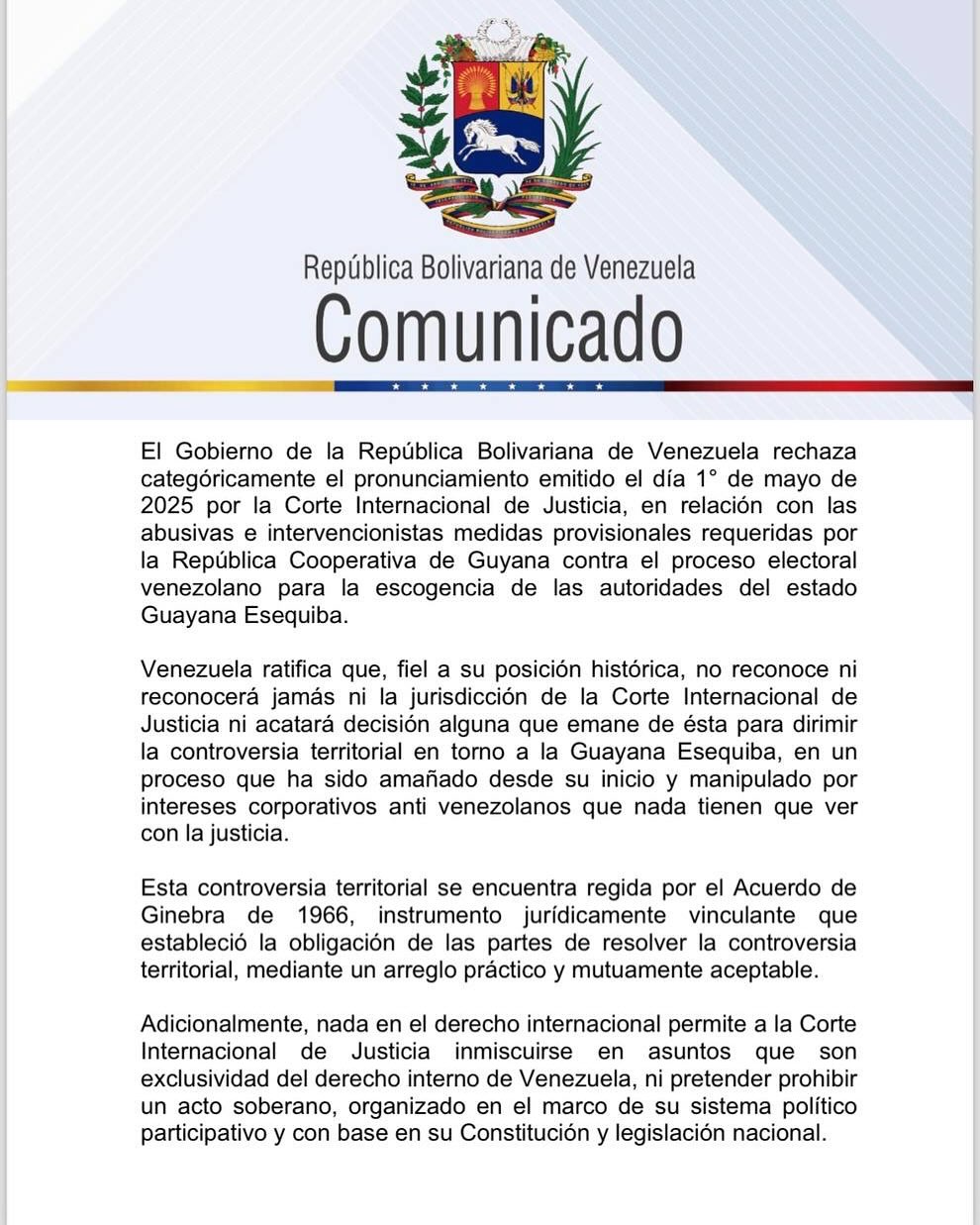 Gobierno rechazó pronunciamiento de la CIJ sobre elecciones en la Guayana Esequiba   