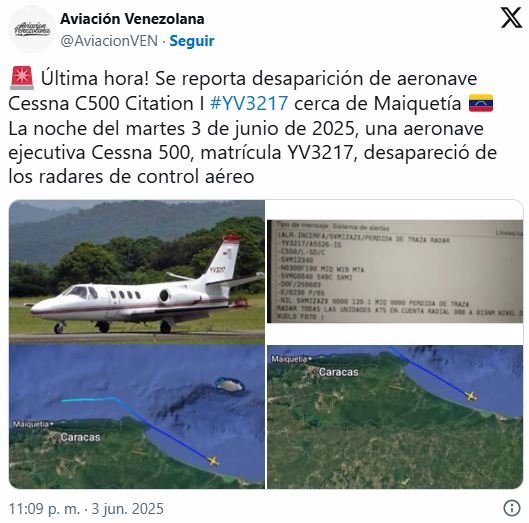 Desapareció avioneta tras despegar de Maiquetía - Agencia Carabobeña de Noticias