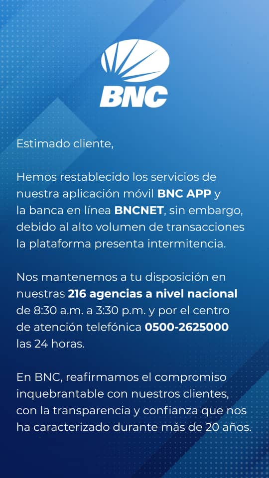 BNC restable servicios - Agencia Carabobeña de Noticias