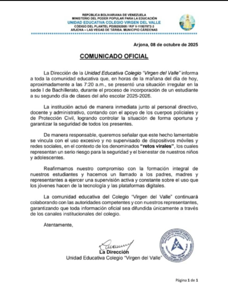 Tres heridos deja situación irregular en Colegio - Agencia Carabobeña de Noticias