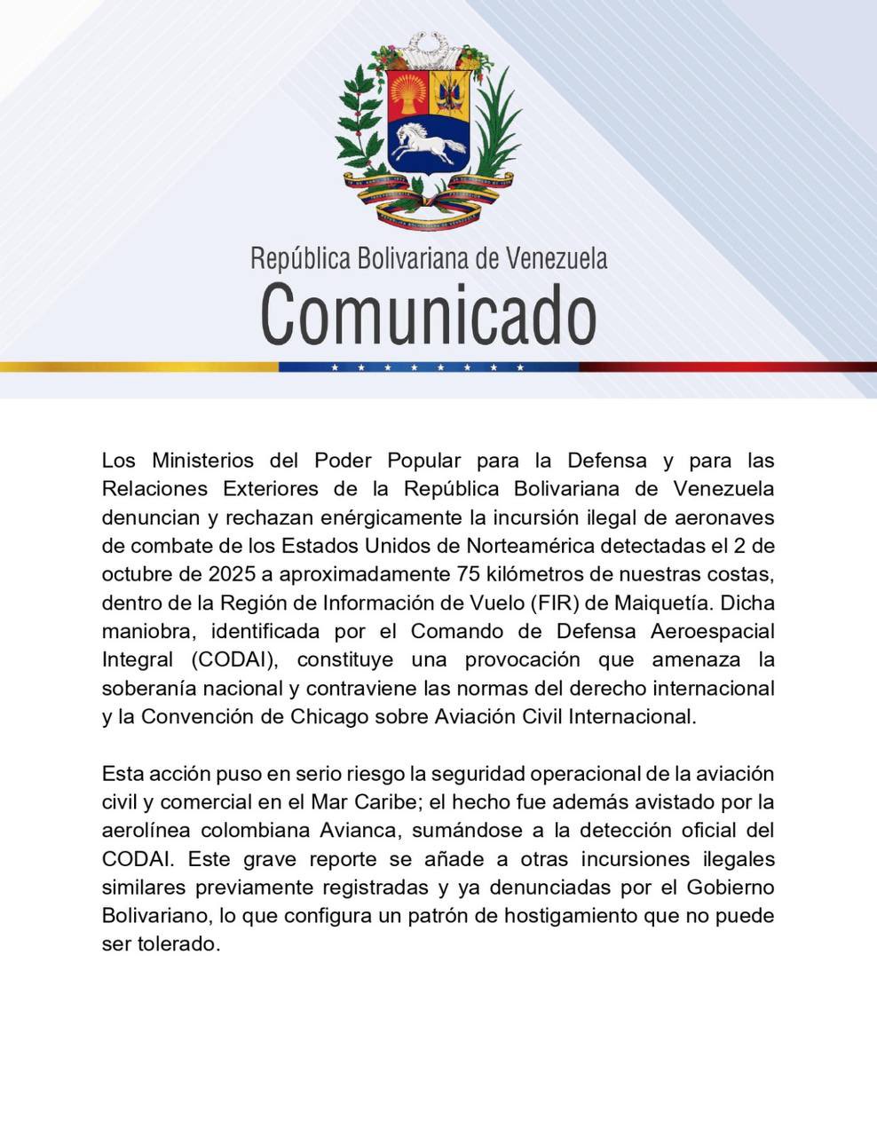 Rechazan incursión aérea ilegal de EEUU - Agencia Carabobeña de Noticias