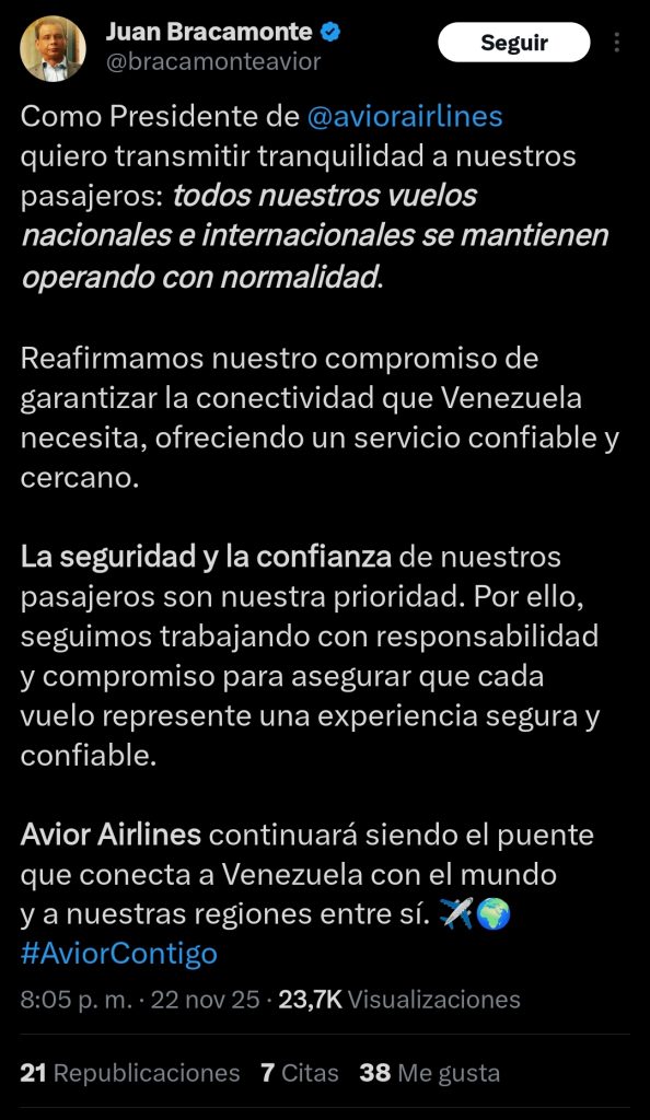 Avior mantendrá vuelos - Agencia Carabobeña de Noticias