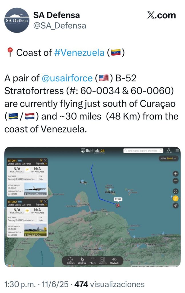 Bombarderos estadounidenses cerca de Falcón - Agencia Carabobeña de Noticias