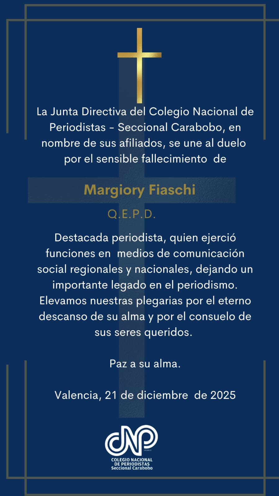 Falleció periodista Margiory Fiaschi - Agencia Carabobeña de Noticias