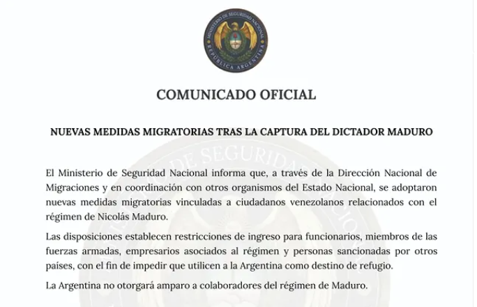 Argentina ingreso de funcionarios Maduro