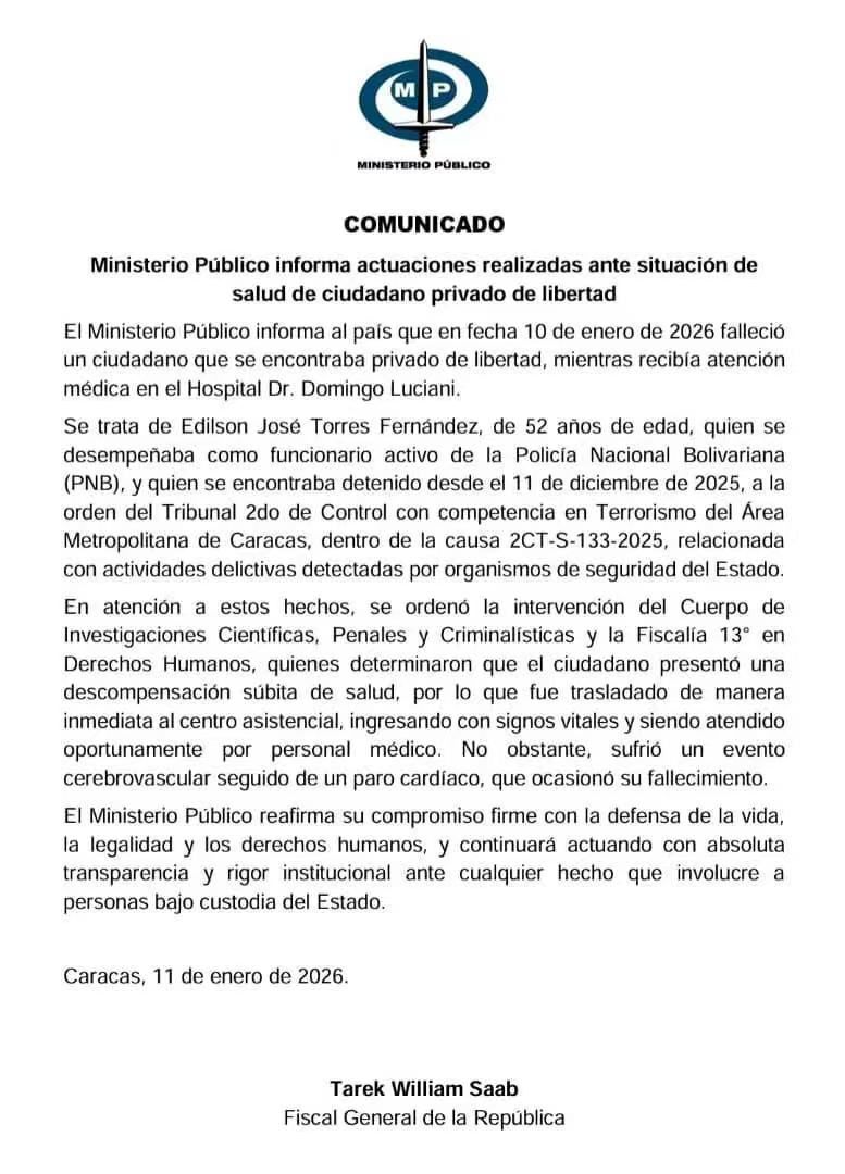 MP confirmó muerte de Edison Torres - Agencia Carabobeña de Noticias