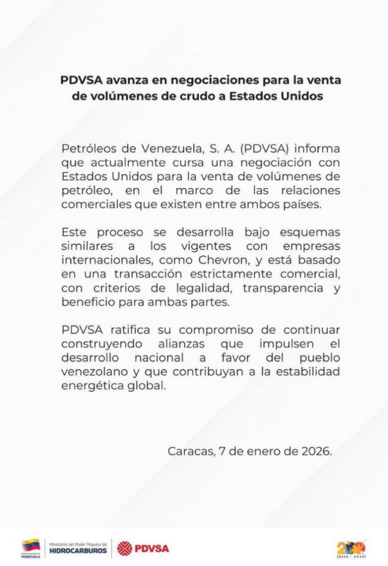 PDVSA confirma venta de petróleo a EEUU - Agencia Carabobeña de Noticias