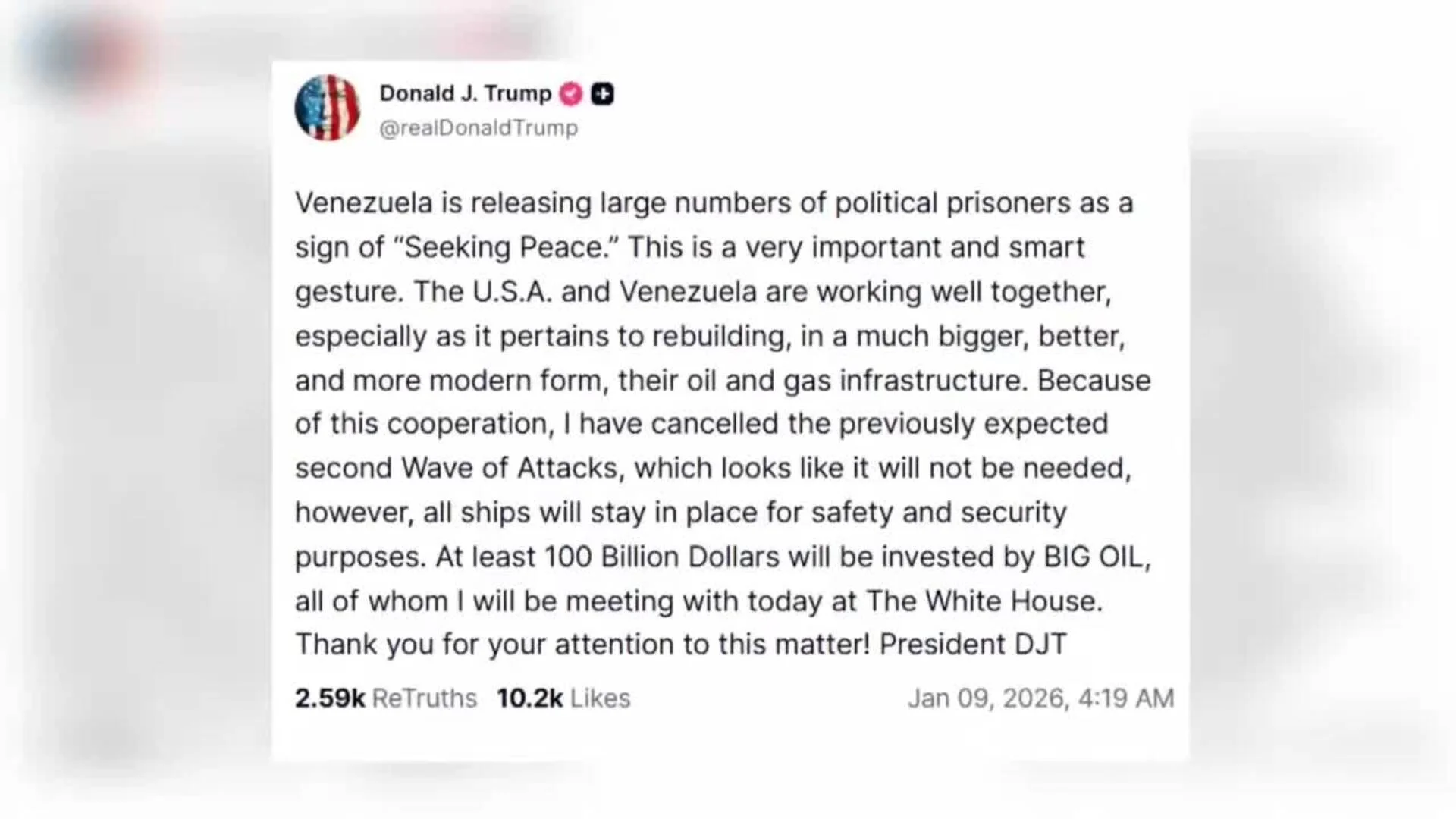 Trump cancela segundo ataque contra Venezuela - Agencia Carabobeña de Noticias