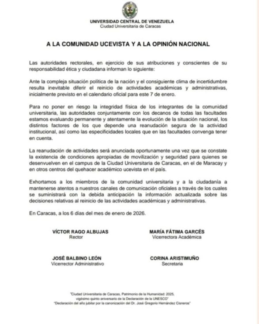 UCV no reiniciará actividades - Agencia Carabobeña de Noticias