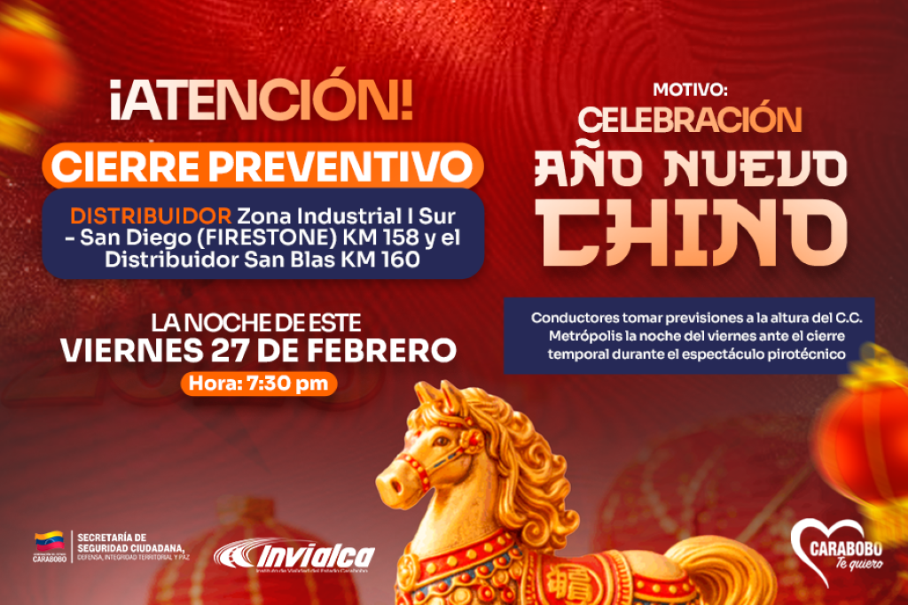 Cierre preventivo de tramos de la ARC por Año Nuevo Chino - Agencia Carabobeña de Noticias