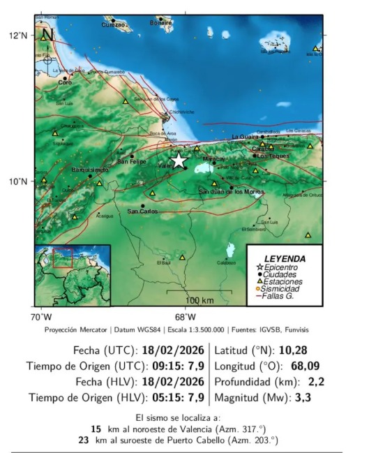 Sismo al noroeste de Valencia - Agencia Carabobeña de Noticias