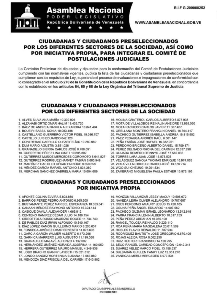 Preseleccionados para integrar Comité de Postulaciones Judiciales - Agencia Carabobeña de Noticias