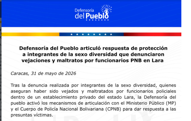 Defensoría del Pueblo sexo diversidad en Lara