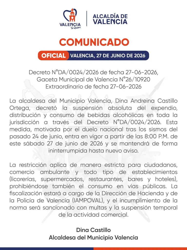 Ley Seca en Valencia - Agencia Carabobeña de Noticias
