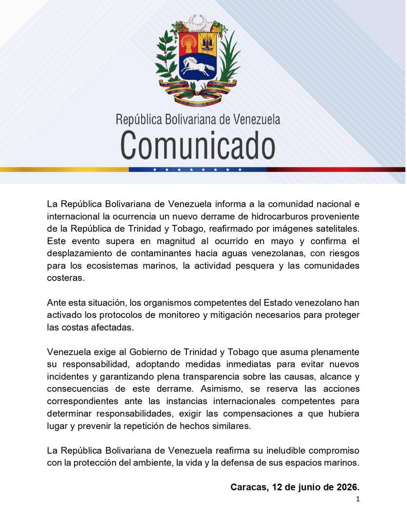 Venezuela denuncia derrame de crudo proveniente de Trinidad - Agencia Carabobeña de Noticias