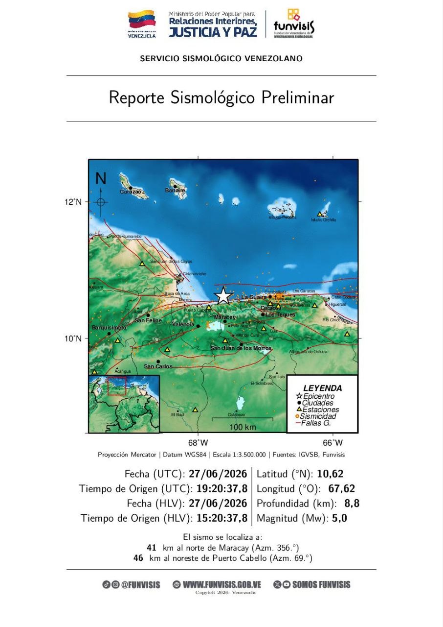 sismo de magnitud 5 - Agencia Carabobeña de Noticias