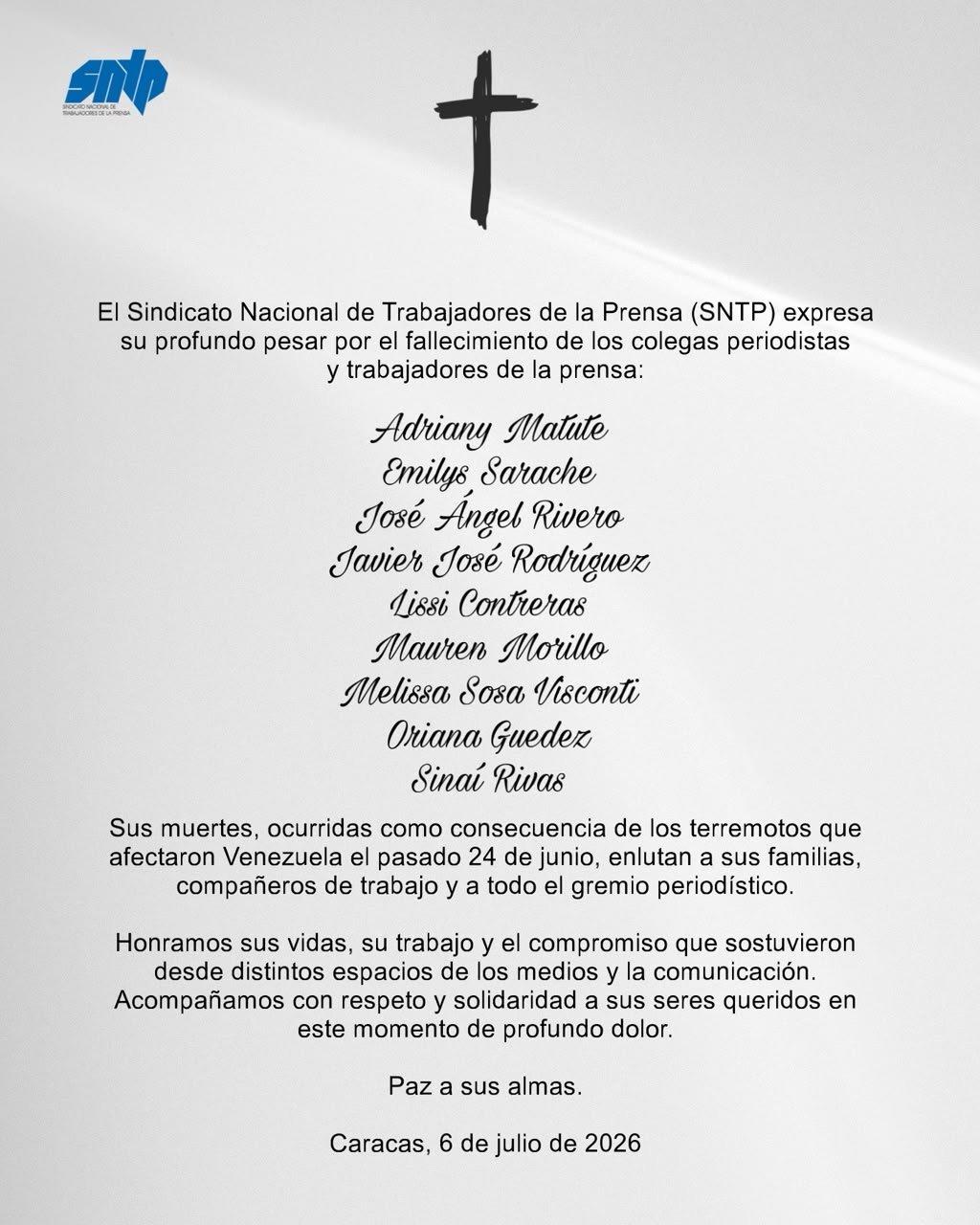Nueve periodistas y trabajadores de la prensa fallecidos por terremotos