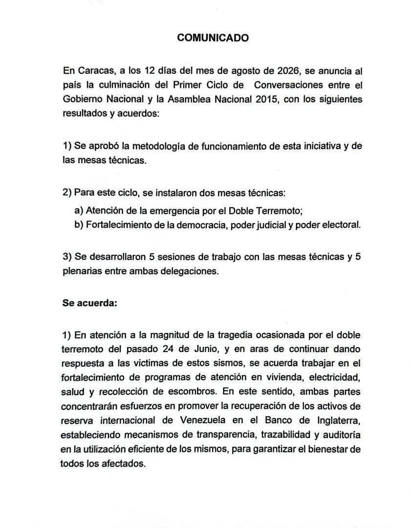 Acuerdos entre Gobierno y oposición - Agencia Carabobeña de Noticias