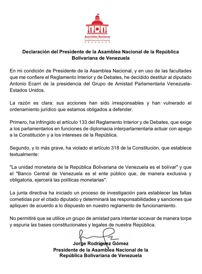 Jorge Rodríguez destituyó a Antonio Ecarri - Agencia Carabobeña de Noticias