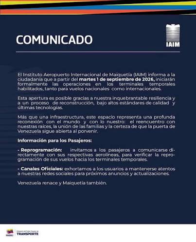 Maiquetía iniciará operaciones desde 1 de septiembre - Agencia Carabobeña de Noticias